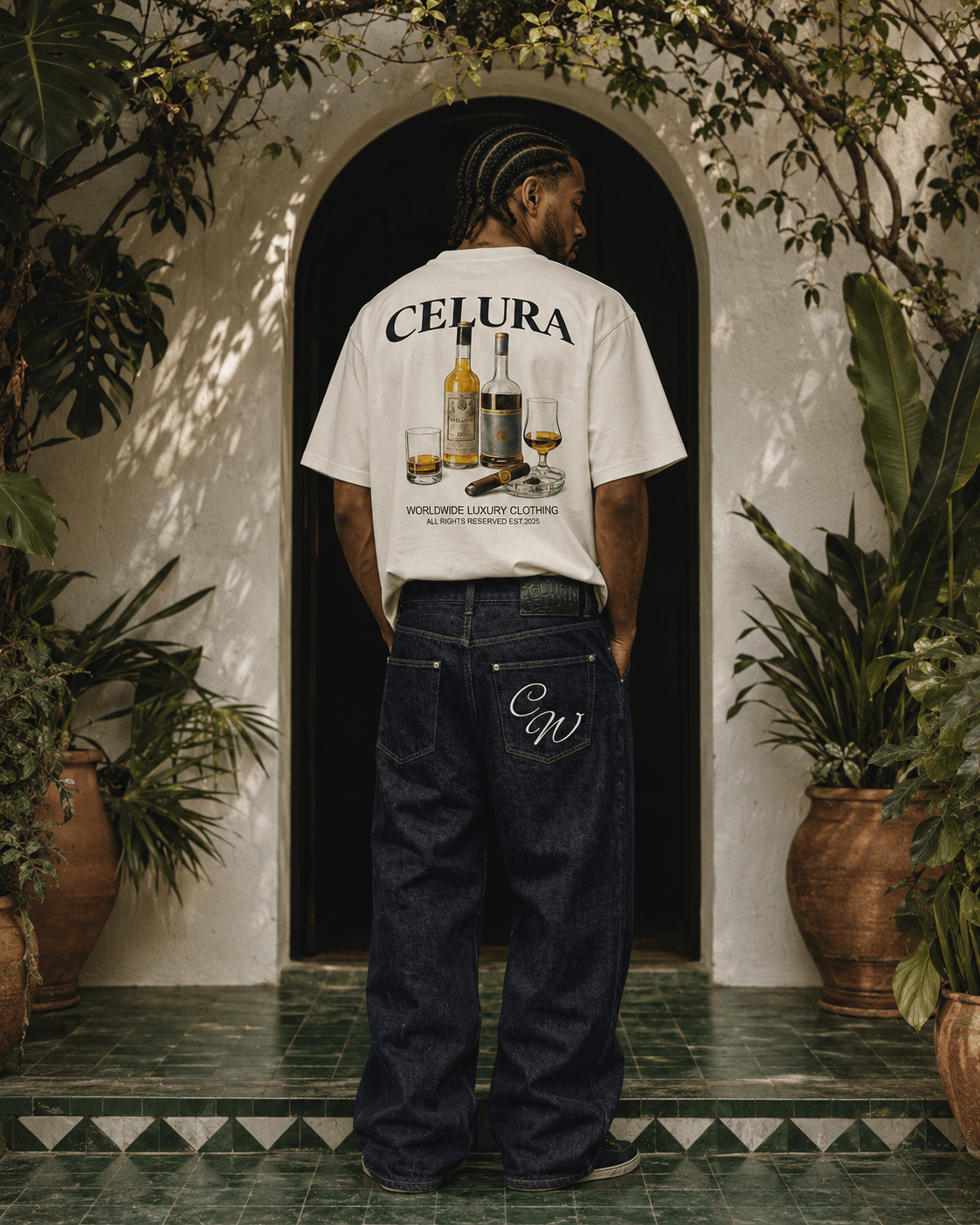 Celura graphic tee and denim styled outdoors